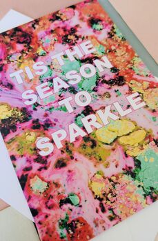 Tis The Season To Sparkle – Pink And Gold Marble Christmas Card – Blank Inside, 4 of 4
