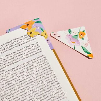 Personalised Floral Print Leather Corner Bookmark, 3 of 5