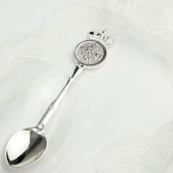 Personalised Silver Plated Lucky Sixpence Teaspoon, 5 of 11