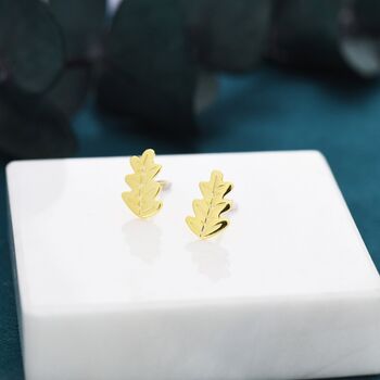 Oak Leaf Stud Earrings In Sterling Silver, 2 of 12
