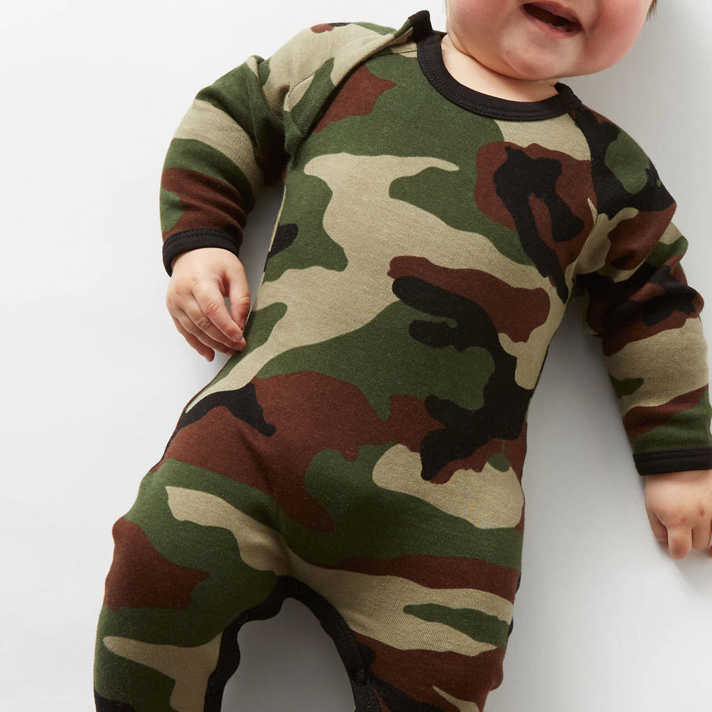Army Camo Baby Grow With Bib, 1 of 2