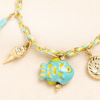 Stainless Steel Green And Blue Sea Charm Bracelet In Gold Plating, 2 of 2