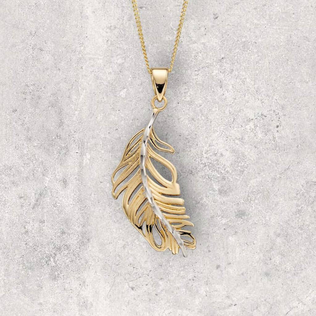 Angel Feather Necklace In 9ct Gold By Songs of Ink and Steel