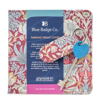 Blue Badge Permit Cover And Radar Key With Matching Key Ring In William Morris Strawberry Thief Plum, 3 of 4
