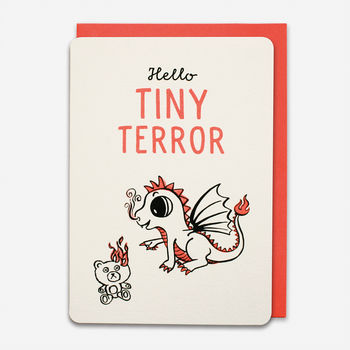 'Hello Tiny Terror' New Baby Card, 2 of 2