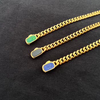 Gold Opal Gemstone Cuban Necklace Chain For Men, 2 of 10