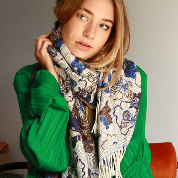 Butterfly Cotton Silky Blend Jacquard Wave Scarf, 6 of 10