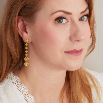 Gold Filigree Stud Long Drop Earrings. Gold Vermeil, 5 of 7