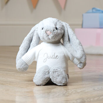 Personalised Grey Bashful Bunny Soft Toy, 2 of 7
