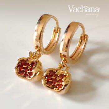 Red Pomegranate Huggie Hoop Earrings, 2 of 8