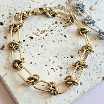 Knotted Link Chain Bracelet In Gold Or Silver Tone, 2 of 8