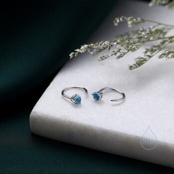 Aquamarine Blue Cz Crystal Huggie Hoop Earrings, 6 of 11