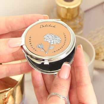 Personalised Birth Flower Round Compact Mirror, 10 of 12