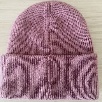 Deep Cuff Pink Beanie With Embroidered Dachshund, 3 of 4