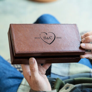Personalised Leather Cufflink Box, 3rd Anniversary Gift, 2 of 5