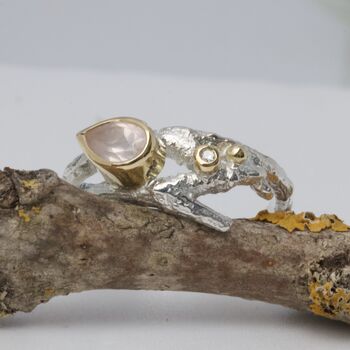 Rose Quartz And Diamond Elvish Twig Nature Ring, 3 of 11