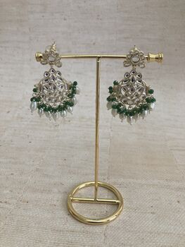 Emerald Green Gold Plated Kundan Earrings And Tikka Set, 2 of 8