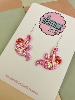 Pink Sloth Glitter Resin Earrings, 2 of 4