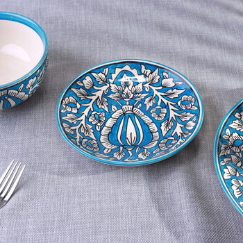 G Decor Tulipani Blue Hand Painted Ceramic Tableware Collection Floral Plates And Bowls, 8 of 8