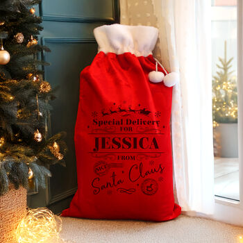 Personalised Special Delivery Red Christmas Sack, 2 of 3