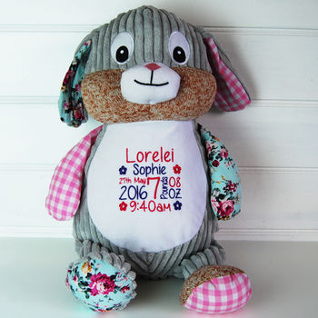 Personalised New Baby Harlequin Rabbit Soft Toy, 2 of 6