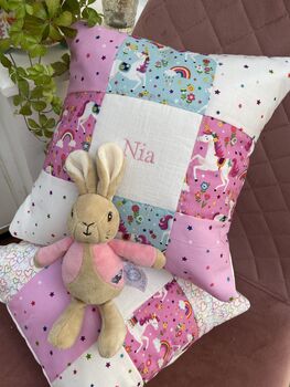 Pink Unicorn Name And Date Cushion, 9 of 9