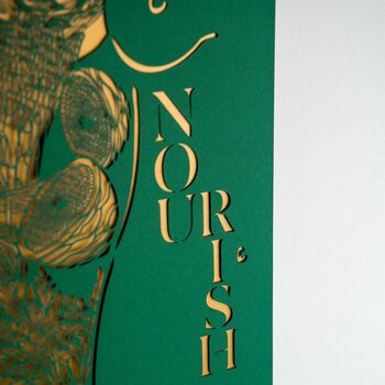 'Nourish' Green Kitchen Papercut Wall Art, 2 of 8