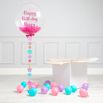 Personalised Pink Star Confetti Bubble Balloon, 2 of 2