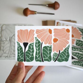 Floral Trio Linocut Notecards Set Of Eight, 6 of 7