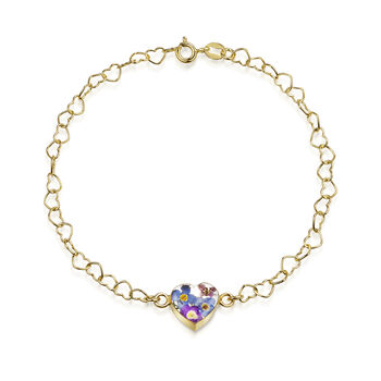 Real Flower Heart Chain 18ct Gold Plated Silver Bracelet – 11 Floral Styles, 3 of 12