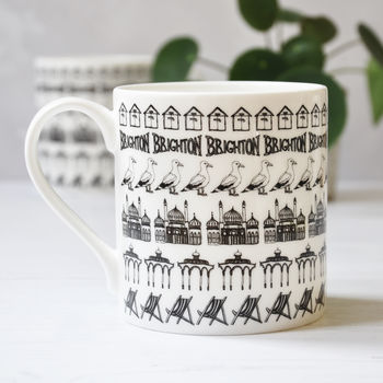Brighton Beach Huts Illustrated Black And White Mug, 2 of 8