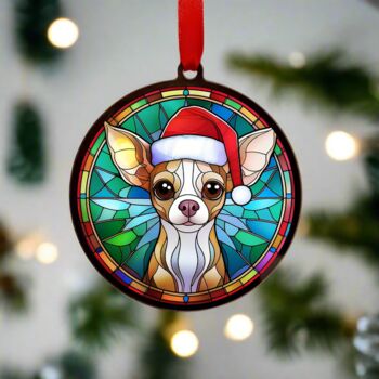 Chihuahua Fawn In Santa Hat Suncatcher Decoration, 2 of 6