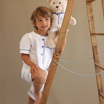 Pure White Boy Pyjama Set With Matching Teddy Bear, 2 of 2