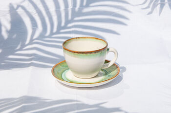 Green Set Of Six Handmade Porcelain Tea Cup With Saucer, 2 of 12