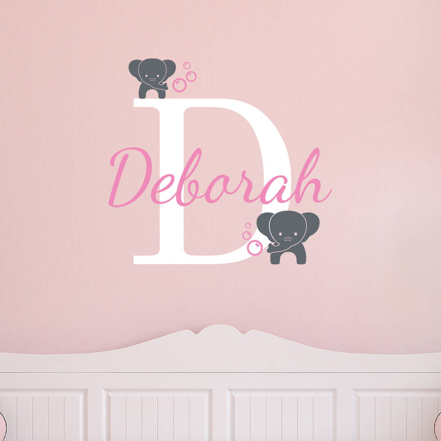 Personalised Name Initial And Elephants Wall Sticker By SirFace