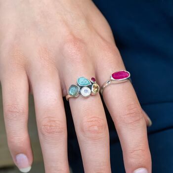 Sterling Silver Faceted Multi Gemstone Ring, 4 of 6