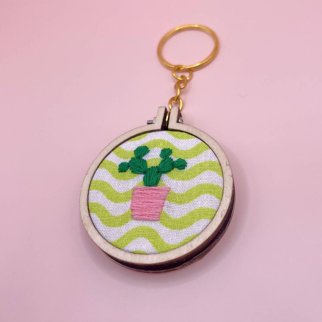 Hand Embroidered Keyring Cactus, 1 of 2