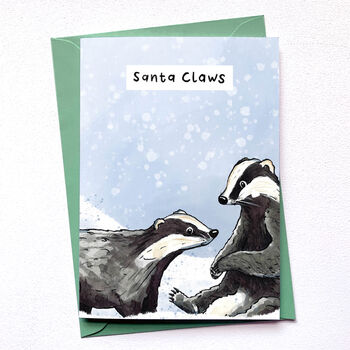 Santa Claws Christmas Badger Pun Card, 2 of 6