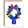 Bright Polka Dot Wreath Leaves Xmas Christmas Card, thumbnail 1 of 4