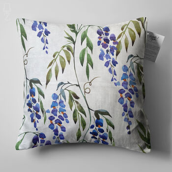 Blue Wisteria With Green Leaves Cushion Cover, 5 of 7