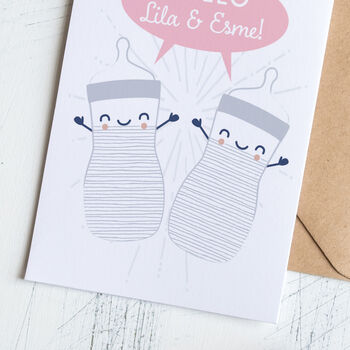 Personalised New Baby Twins Card With Milk Bottles, 2 of 3