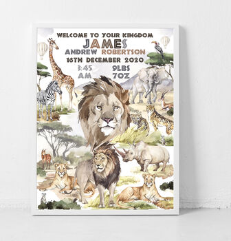 Personalised Keepsake Birth Print Wild Safari Animals, 3 of 6