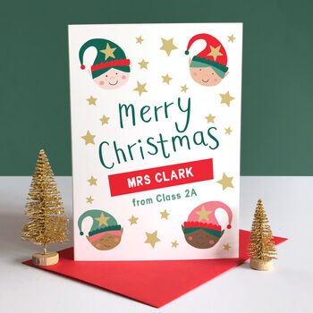 Personalised Teacher Elves Christmas Card, 2 of 3