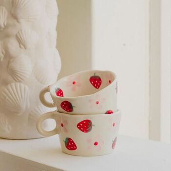 Jackie Irregular Strawberry And Flowers Handpainted Mug, 2 of 4