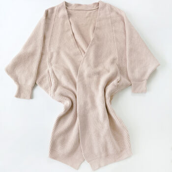 Brixton Ribbed Knit Batwing Cardigan Beige, 3 of 5