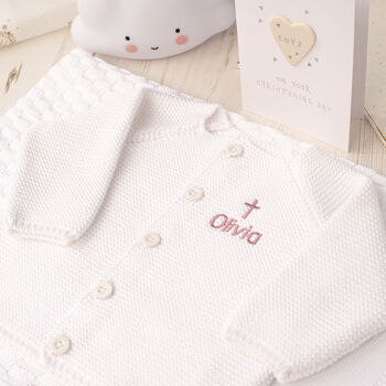 White Christening Bubble Cardigan And Hat Set, 5 of 12