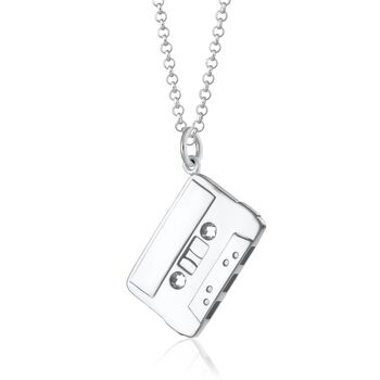 Engraved Sterling Silver Cassette Tape Necklace, 7 of 7