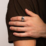 Rhodium Plated Sterling Silver Octagon Ring With Black Spinel Stone, thumbnail 3 of 3