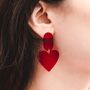Red Heart Shaped Dangle Earrings, thumbnail 1 of 5