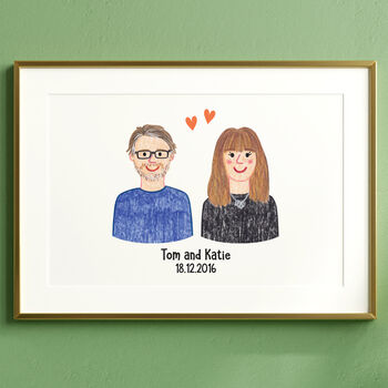 Personalised Couple Portrait Hand Drawn Print, 2 of 7